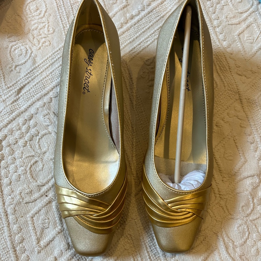 NWT gold satin heels